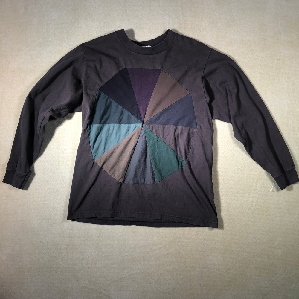 Correll Correll Color Wheel  Patchwork Long Sleeve Tee Unisex M Charcoal Gray